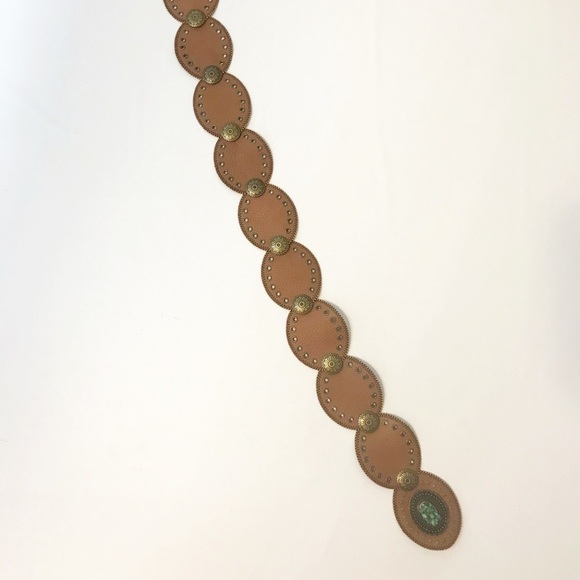 Boho Leather Belt With Stone One Size